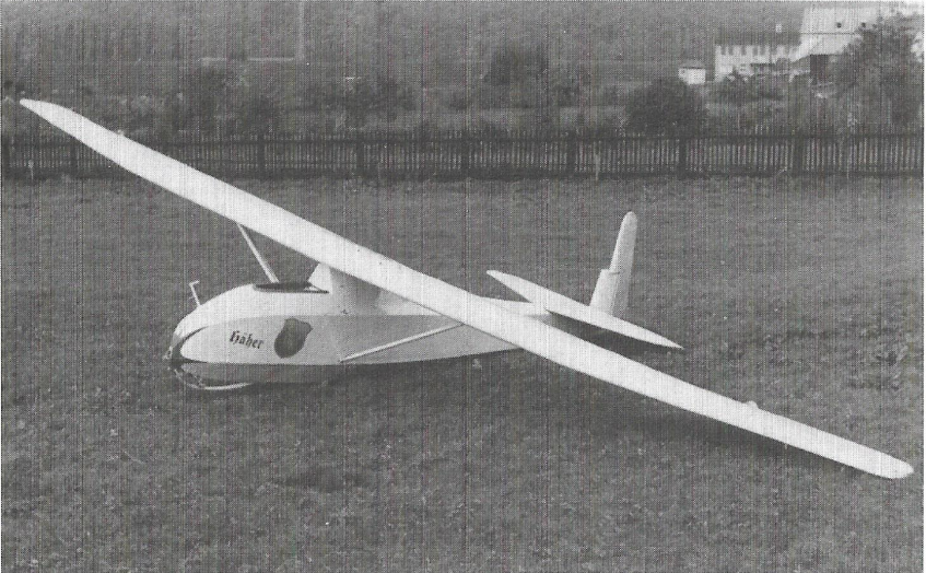 Erste Montage des selbstgebauten Segelflugzeugs auf der Wiese der Gerberei Sonntag